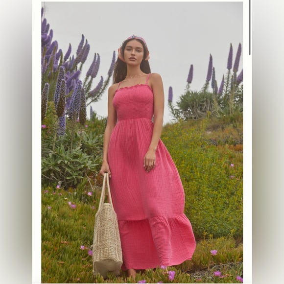 New Anthropologie✨Marisol Smocked Gauze Maxi Dress- Medium Pink - Picture 2 of 11